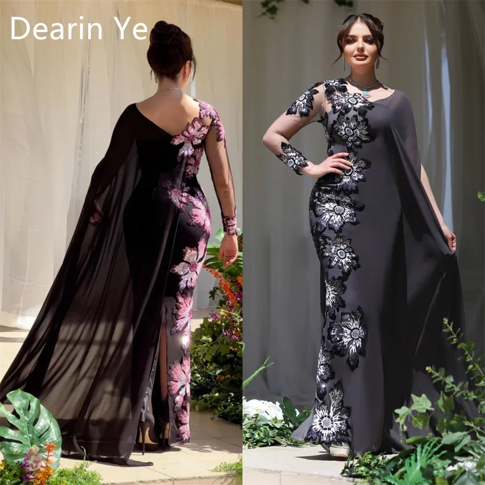 Customized Prom Gown Dearin Scoop Neckline A-line Floor Length Skirts Layered Draped Tulle Print Bespoke Occasion Dresses Evenin