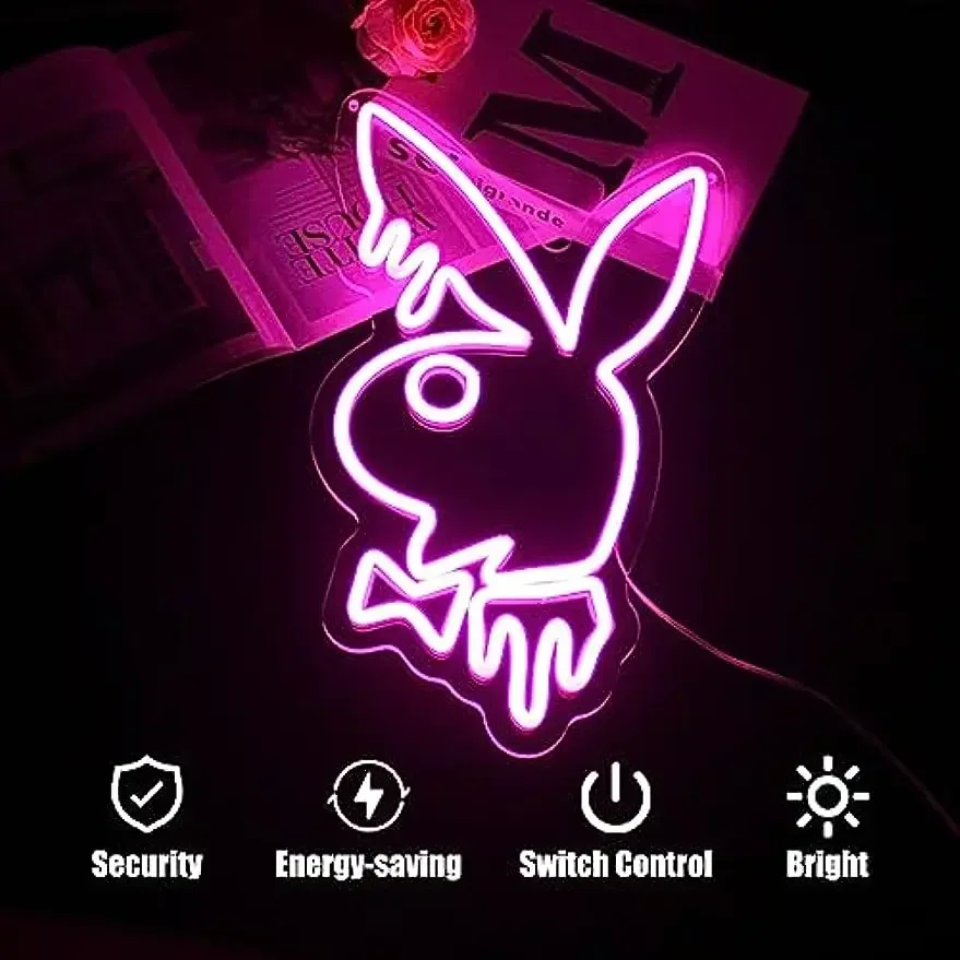 กระต่ายกระต่ายกระต่ายกระต่ายป้ายนีออนสําหรับตกแต่ง LED Neon Light Sign สัตว์น่ารัก LED ป้ายสําหรับห้องนอน Kids Room Party Decor สาวของขวัญ