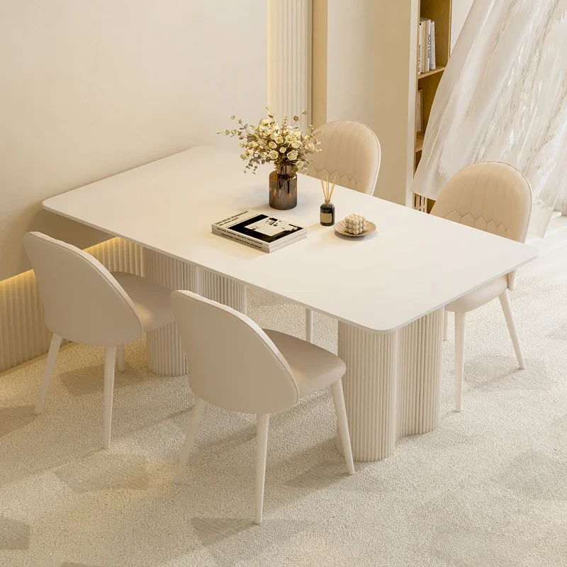 Cream Wind Pure White Rock Slab Dining Table Household Small Apartment Rectangular Dining Table And Chair Combination