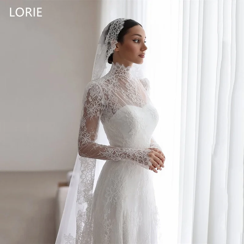 LORIE Lace Appliques Wedding Dresses A-Line High Neck Girdling Hazy Feeling Bridal Gown Floor-Length Bride Gowns 2026 Customized