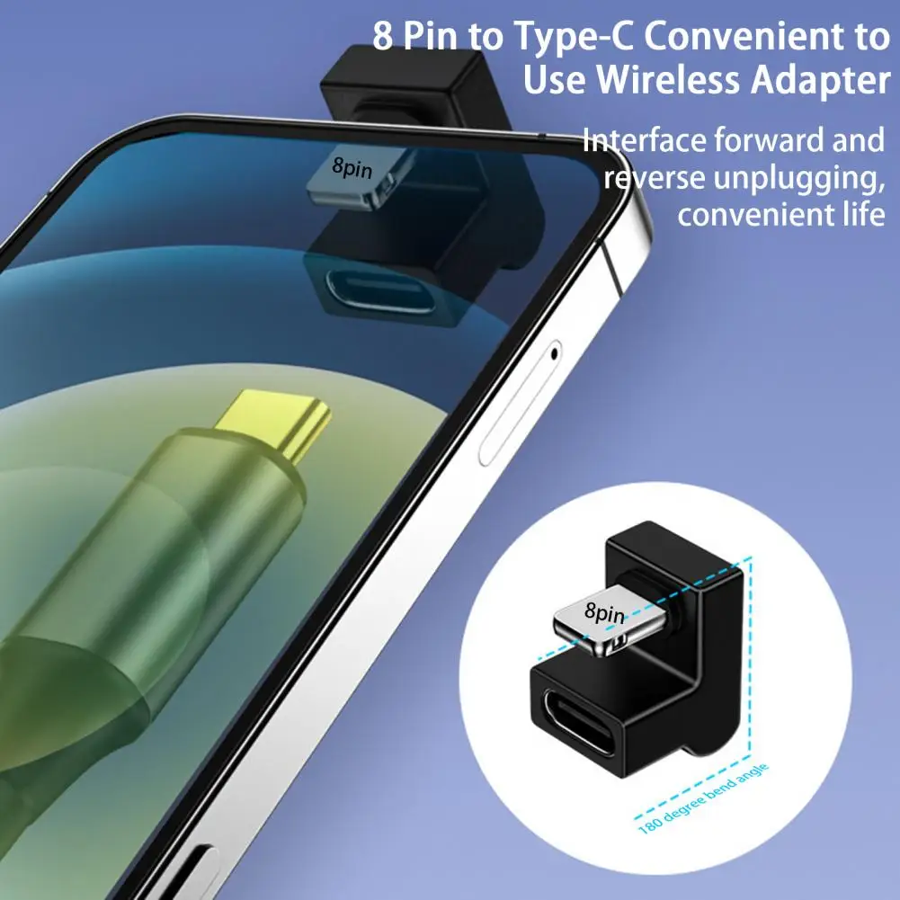 Mobile Phone Adapter 180 Degree Elbow Design Data Adapter High Speed U-shaped PD 20W 8 Pin to Type-C Wireless Adapter