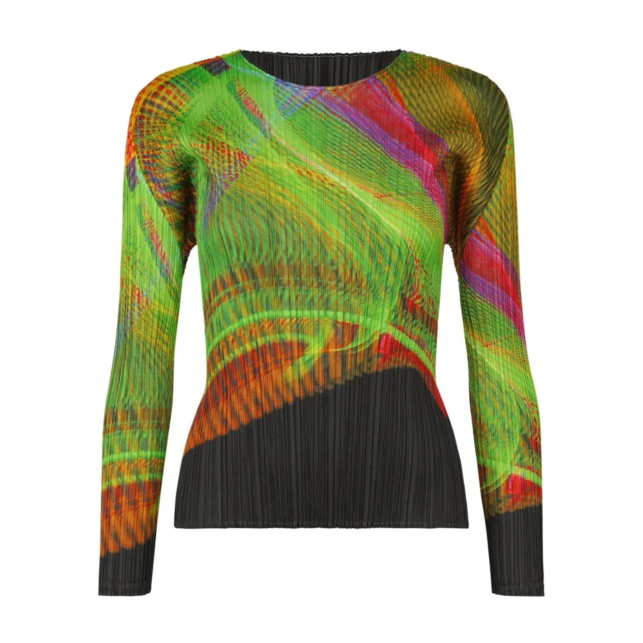 مياكي مطوي بأكمام طويلة متعدد الألوان الطيف الأعلى المرأة الجرافيك المطبوعة الملابس مطوي التريكو تي شيرت