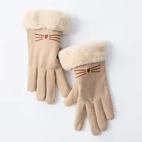 Warm Gloves for Women with Thickened Fur Mouth Outdoor Cycling Driving Sports Touch Screen German Velvet Gloves Autumn Winter