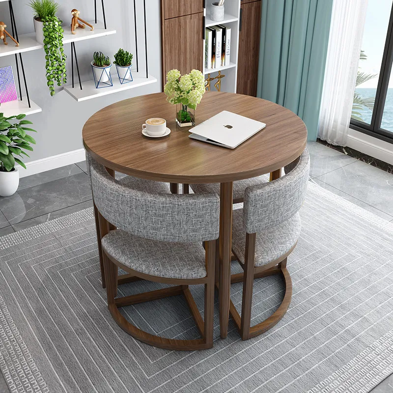 Mesa de Madera Redonda, Juego de Mesas de Comedor Móviles, Cocina, 4 Sillas, Mesa Central de Madera Extensible, Mesa de Comedor de Lujo, Muebles para el Hogar