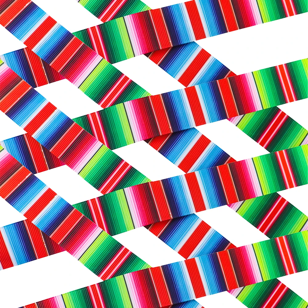 25mm Mexican Rainbow Stripes Printed Grosgrain Ribbon Handmade Hair Bows Materials Gift Packing DIY Sewing Accessories