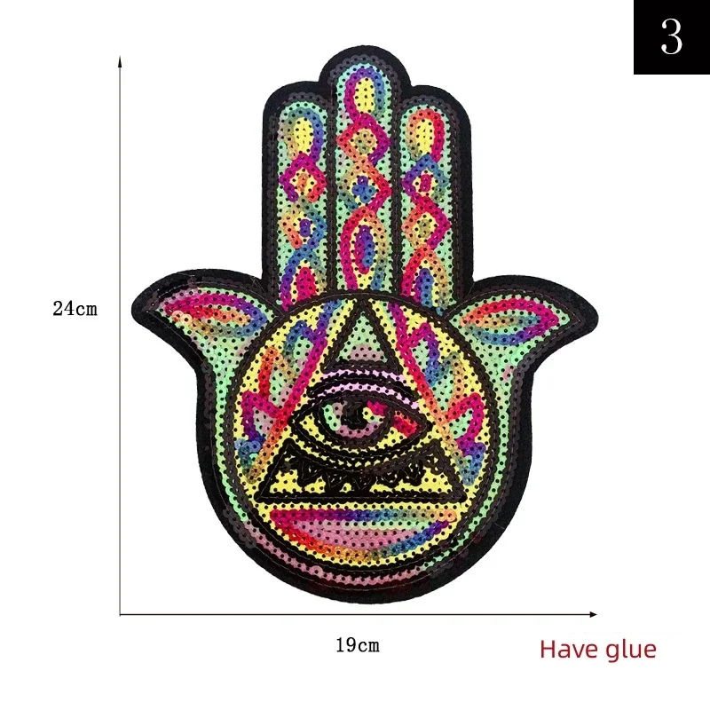 Palm Large Sequin Patches and Appliques Thermoadhesive Patch Eye Hand Jacket T-shirt DIY Decoration Iron on Patches for Clothing