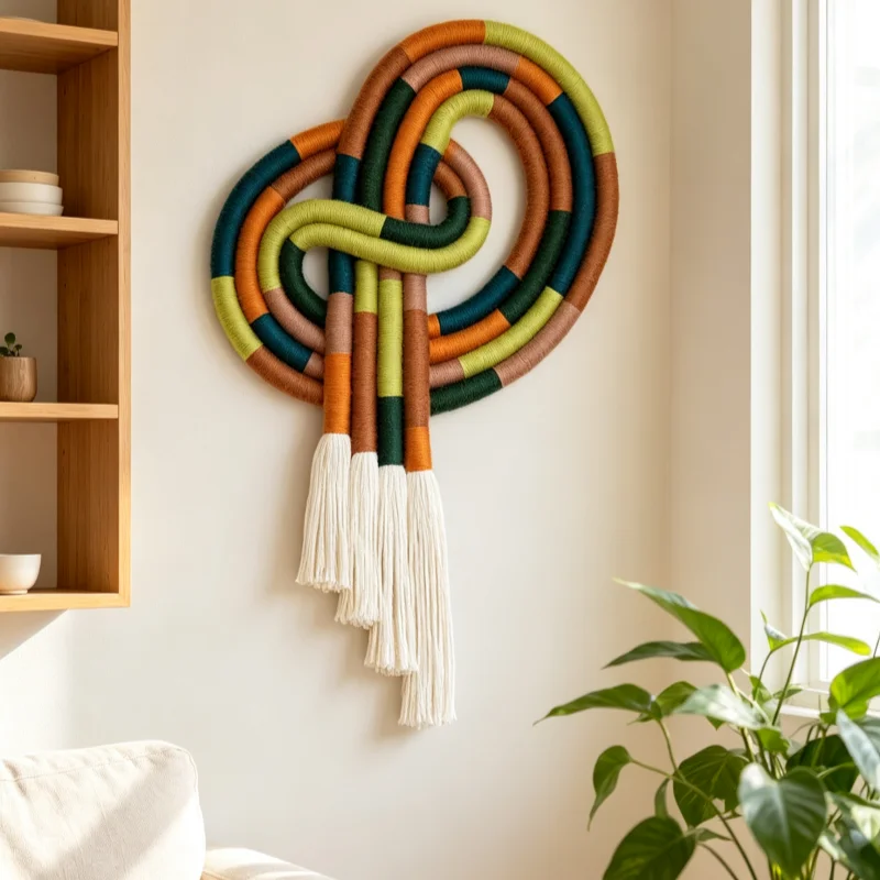 Rainbow Striped Infinity Knot Macrame Wall Hanging Handwoven Rope Tassel Boho Minimalist Home Wall Decoration