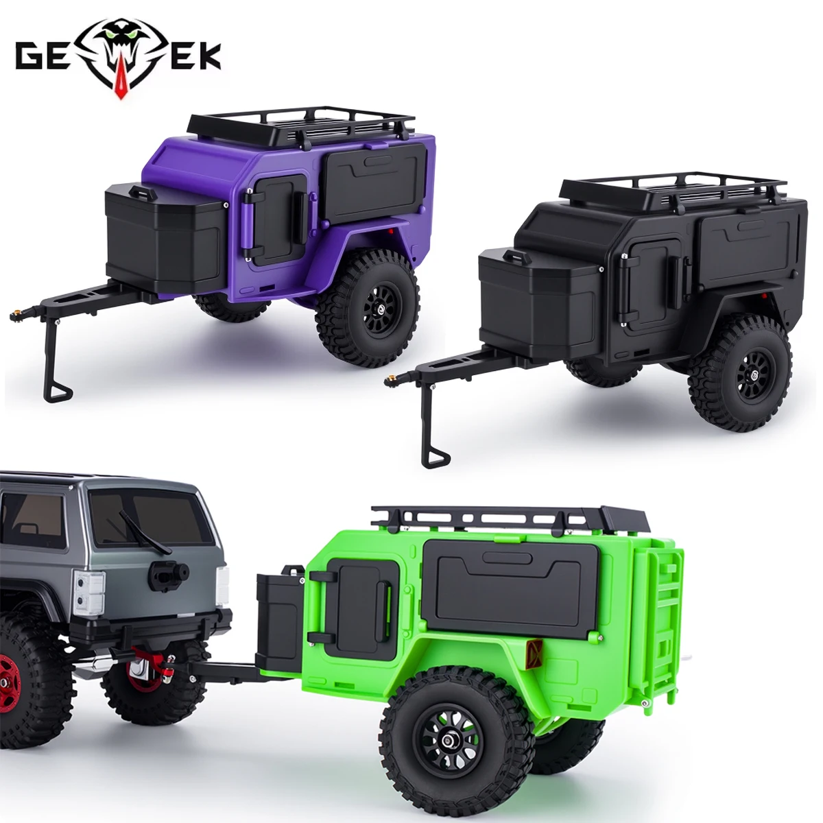 Plastic Off-Road Camping Trailer Utility Trailer with Stickers for 1/18 1/24 RC Crawler Car TRX4M SCX24 Upgrade Part
