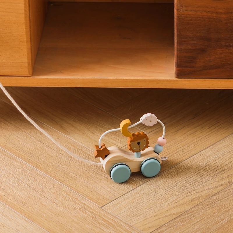 Wooden Baby Dragging Stars Moon Surround Car Beech Baby Toys Car Montessori Toys Hand Coordination Toy Handmade Decoration Gifts