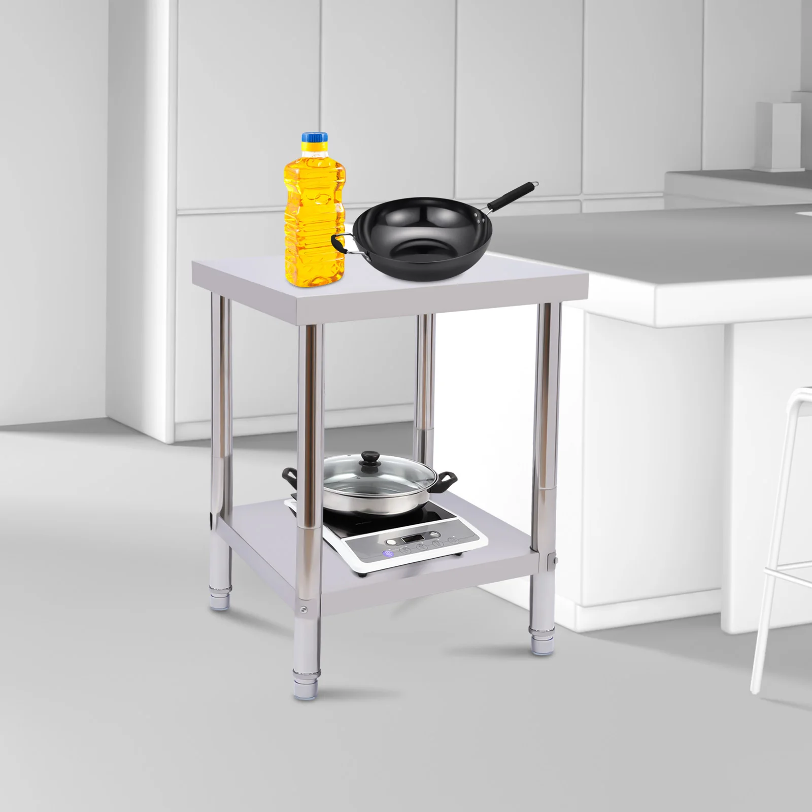 Stainless Steel Table for Prep & Work 24 x 18 Inches, Commercial Heavy Duty Food Prep Worktable with Undershelf for Restaurant, 