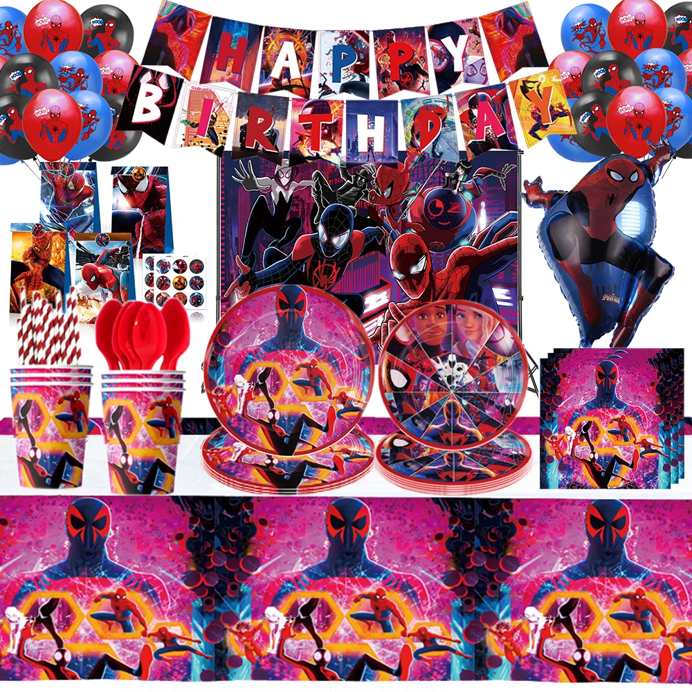 Spider Man Across The Spider-Verse Balloons Set Spiderman Birthday Party Decorations Tableware Tablecloth Superhero Party Supply