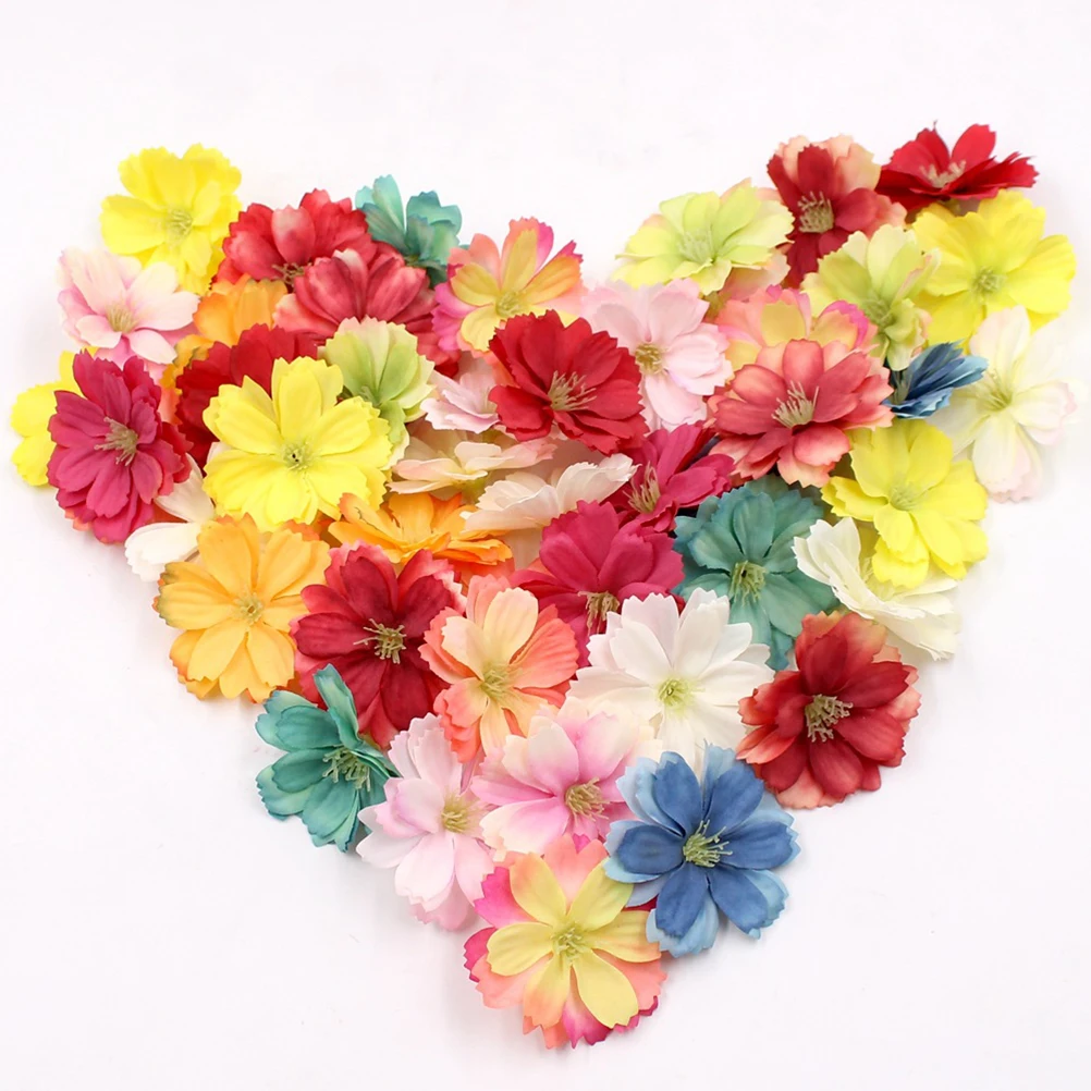 

50 Pcs Simulated Plum Blossom Head Fake Flower Flowers Faux Heads Decorations Cloth Diy Artificial Realistic