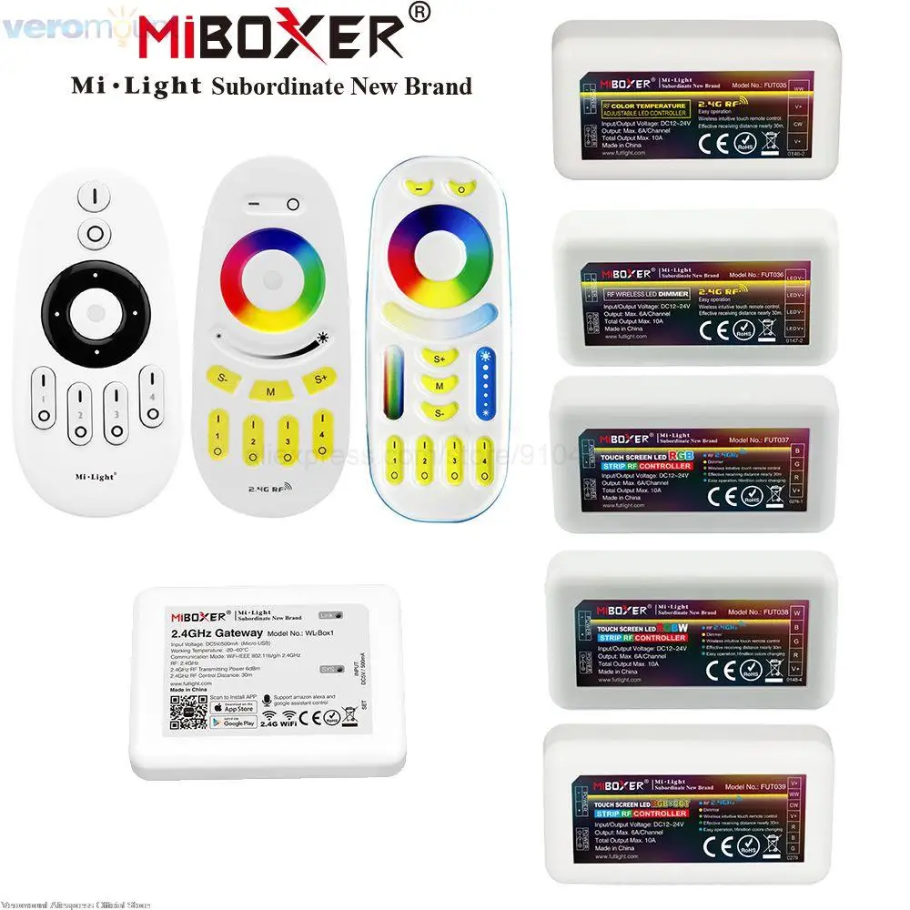 MiBoxer Remote LED Controller 2.4G RF Wireless WiFi Tuya APP Voice Control for Single Color Dual White RGB RGBW RGBCCT LED Strip