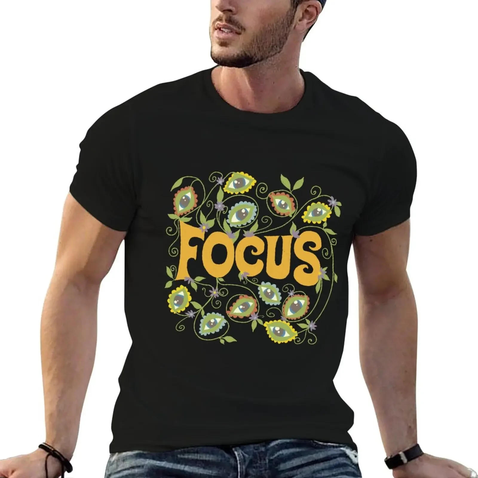 Focus T-Shirt baggy shirts korean fashion blue archive boys animal print Men's t shirts