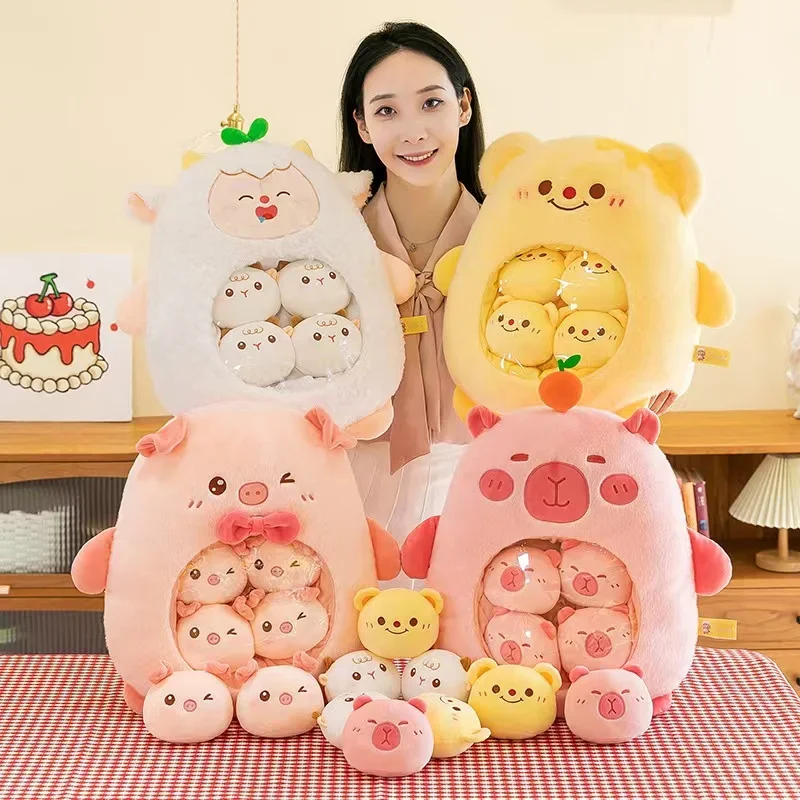 1PC Capibala Snack Pillow Kawaii Stuffed Creative Pudding Plushi A Bag of Plush Cute Capybara Piggy Doll Removable Set Kids Gift