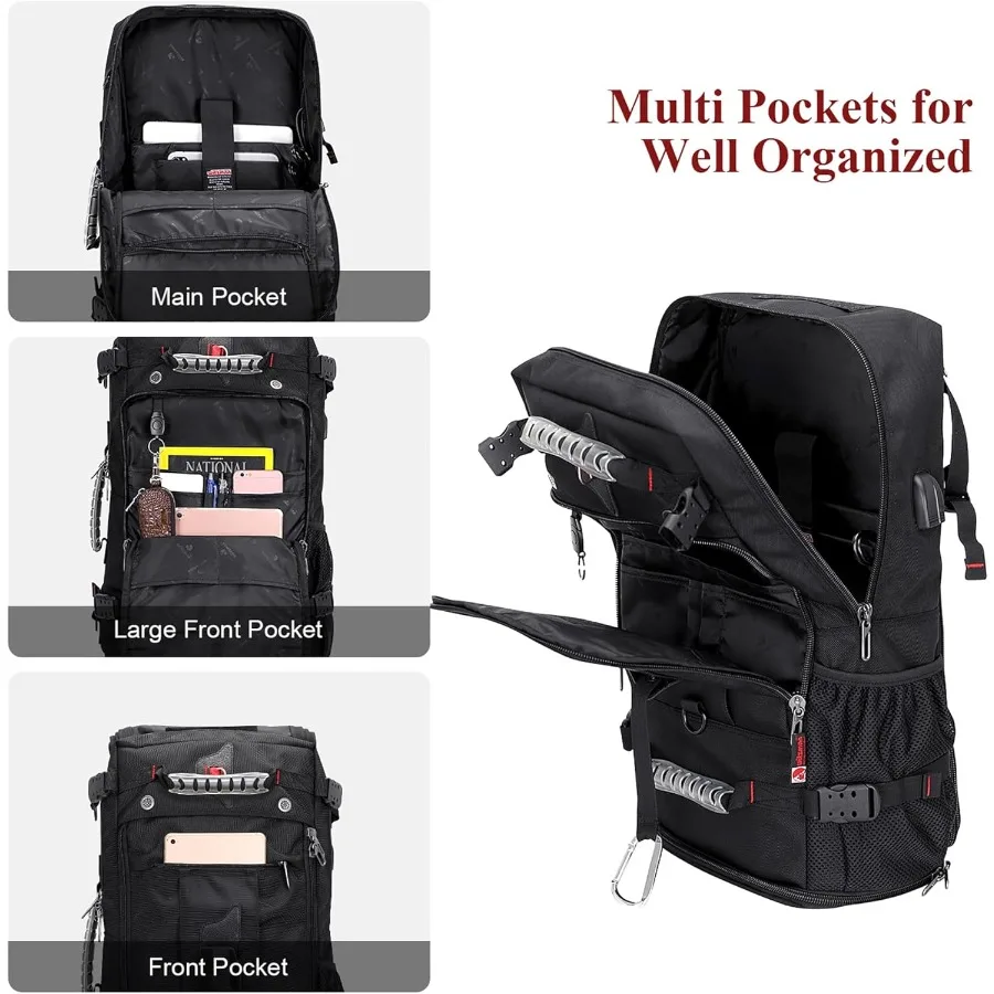 حقيبة ظهر للسفر من WITZMAN للرجال والنساء حقيبة أمتعة واق من المطر قابلة للتحويل تناسب حقائب الكمبيوتر المحمول مقاس 17 بوصة للطائرة B681 Bla