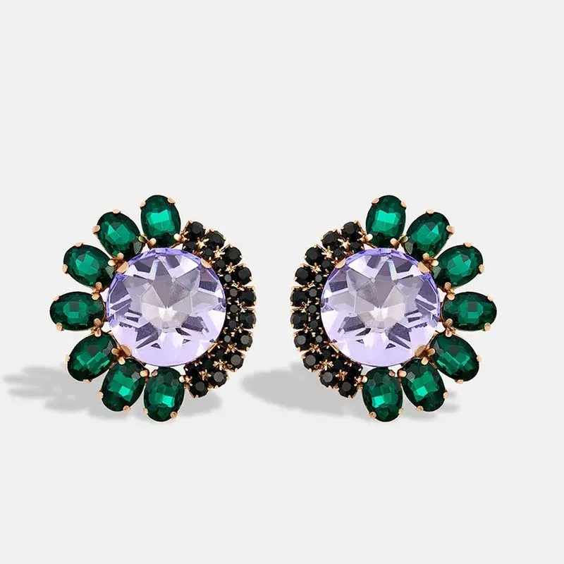 Exaggerated Rhinestone Round Earrings Jewelry Women Party Advanced Colorful Crystal Geometric Stud Earrings Accessory Wholesale