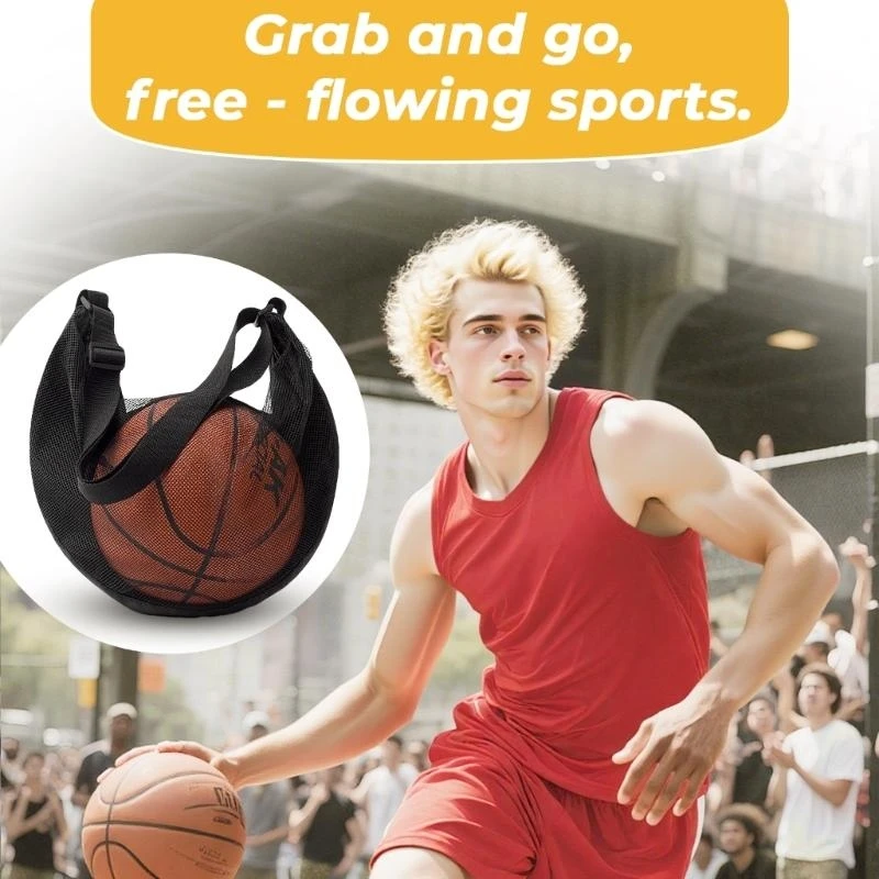 

77UF Side Carry Single Football Net Portable Single Shoulder Basketball Bag Training Backpacks Storage Bag Enduring