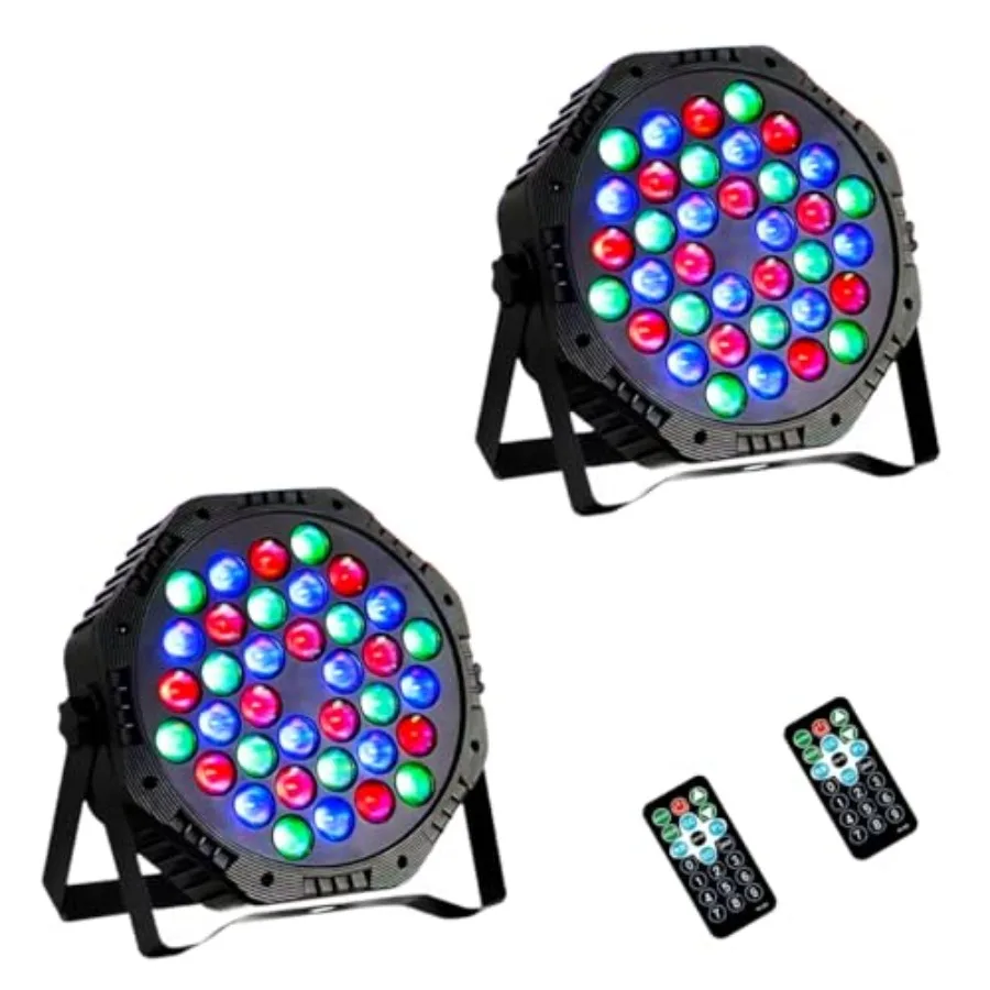 2-Pack LED Par Lights DJ Stage Light for Parties 36LED, RGB, 9-Mode, Sound Activated, DMX Control, Uplighting for Wedding Club