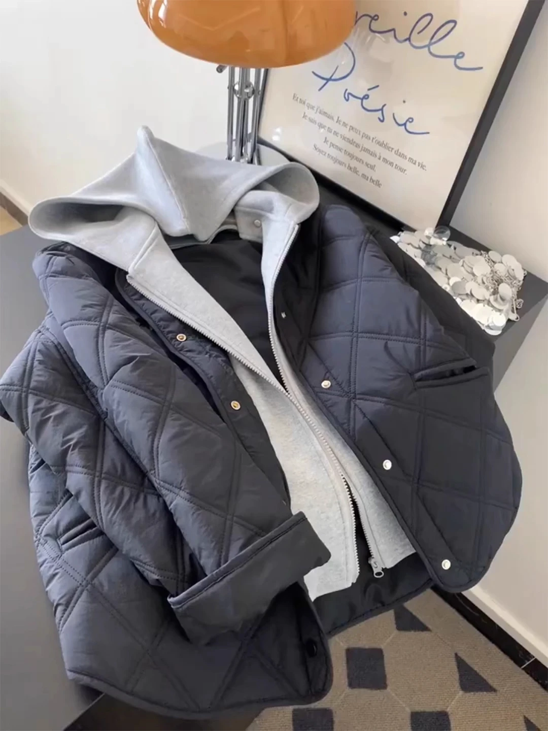 

Поддельная хлопковая куртка из двух предметов с капюшоном для женщин, осень-зима, новое свободное теплое пальто с длинными рукавами, женское шикарное повседневное утепленное пальто