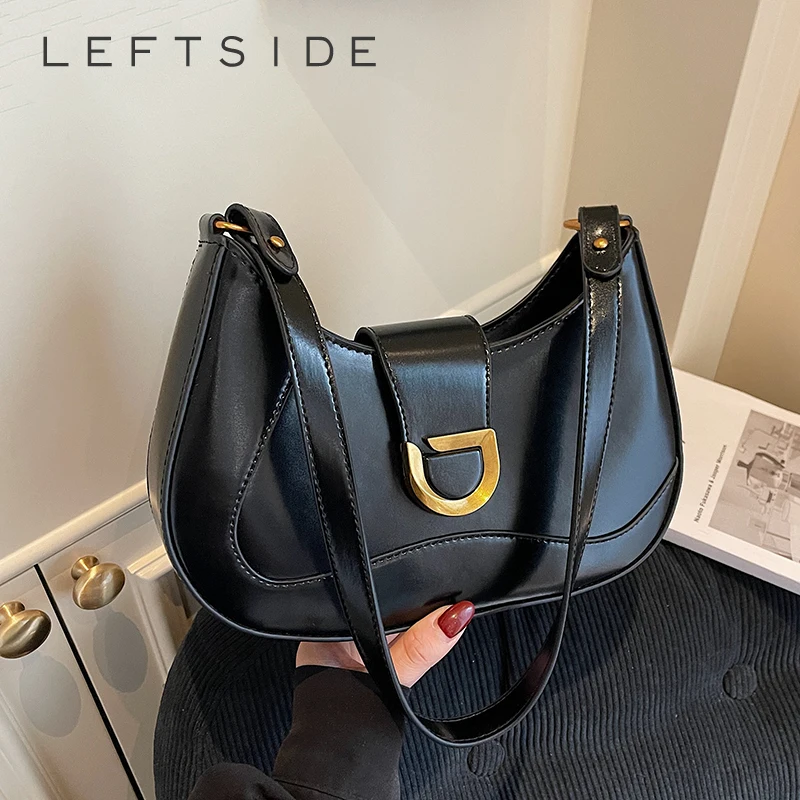 

LEFTSIDE Women Small PU Leather Crossbody Bag 2025 Winter Retro Shoulder Bag Luxury Designer Female Simple Handbags and Purses