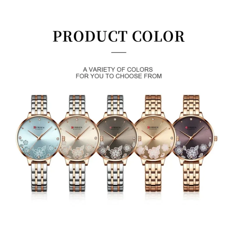 CURREN 9068 Casual Women's Quartz Watch Elegant Flower Dial Girl Bracelet Waterproof Steel Strap Simple Fashion Wristwatch Lady