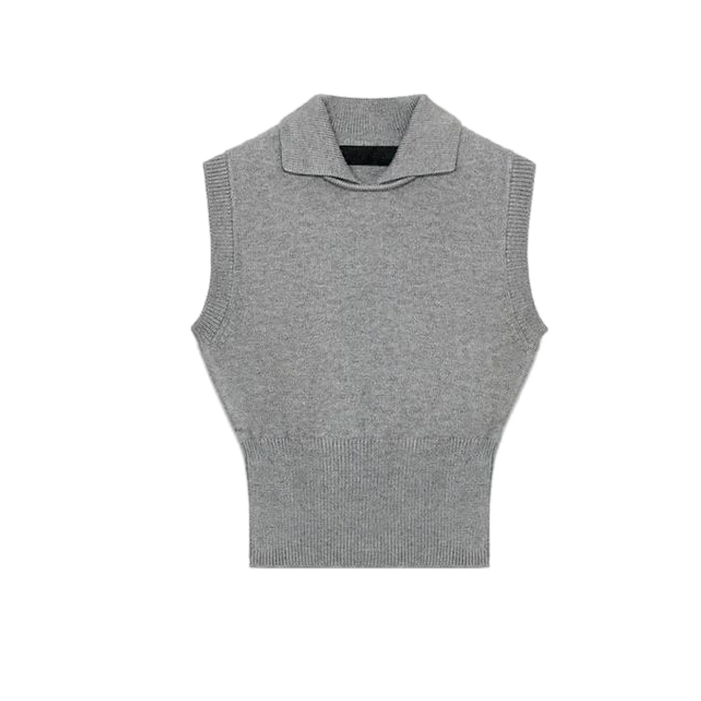 Zimowa damska swobodna prążkowana dzianinowa kamizelka z poliestru, krój A, cienkie ramiączka, jednolity kolor.