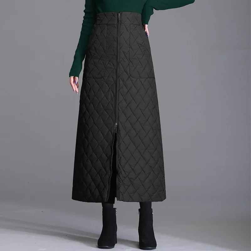 Women's 2023 Winter High-waisted Cotton Skirt A- line Thickened Long Dress Windproof Warm Down For Cold Weather Scenarios