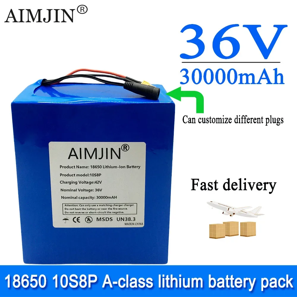 

18650 New 36V 30Ah 10S8P A-class lithium battery pack, 1500W high-power built-in BMS, suitable for various energy storage backup