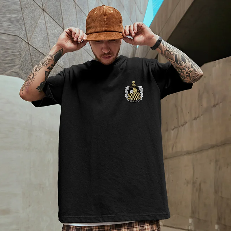 

New American Heavy American Trendy Brand Loose Black T-shirt Fat Short Sleeve Plus Size Men's Half Sleeve Summer