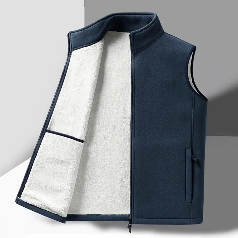 Polar Fleece Vest Coat Warm Comfortable Vest Polar Fleece Vest Coat with Velvet Layer Thermal Insulation Stand Collar for Men