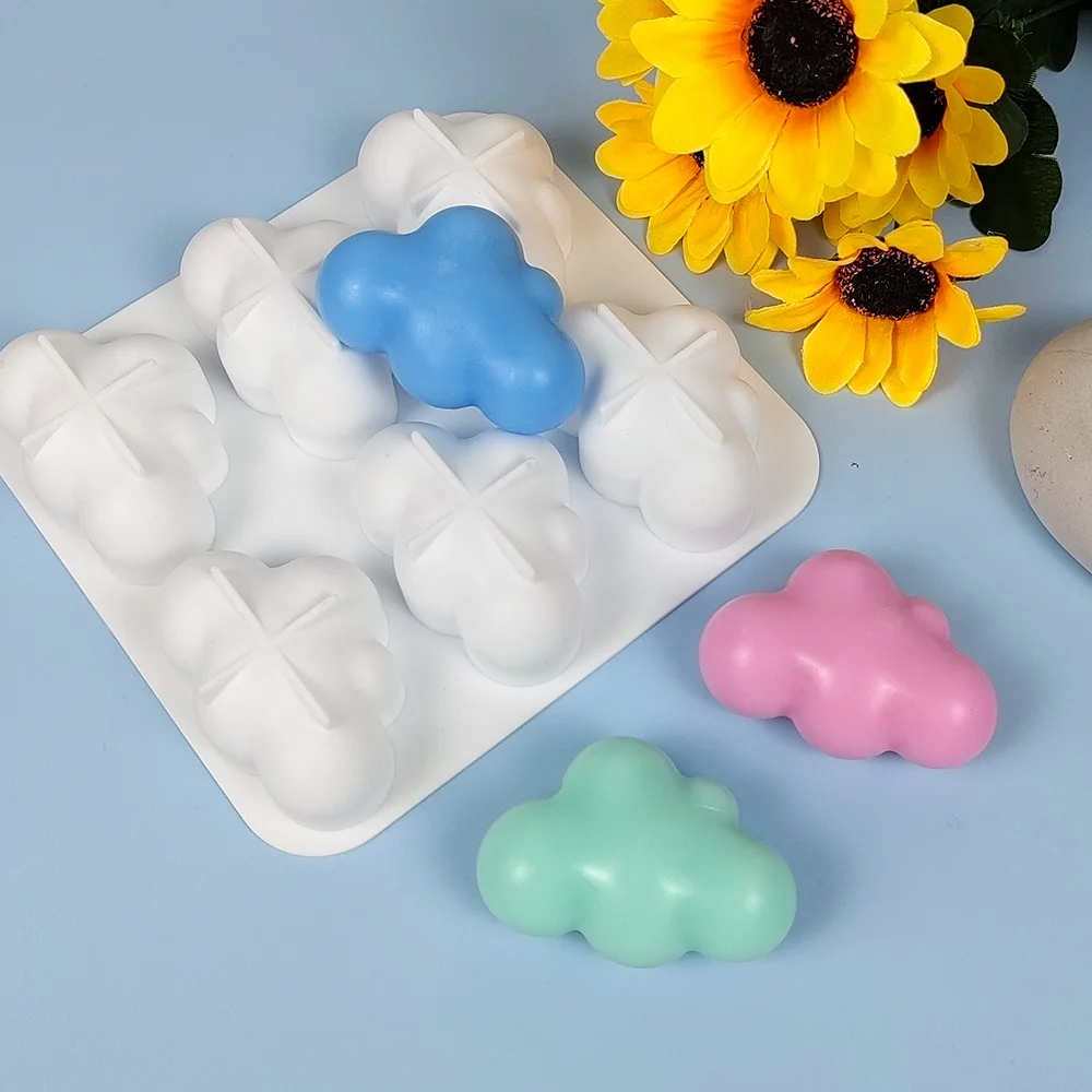 

6 Holes Cloud Shape Candle Silicone Mold Mochi Toy Mold Fondant Cake Mould DIY Aroma Household Decoration Craft Tools