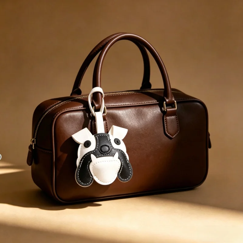 PU Leather Puppy Key Pendant Cartoon Dog Pug Car Keychain Student SchoolBag Ornament Couple Exquisite Personality Small Gifts