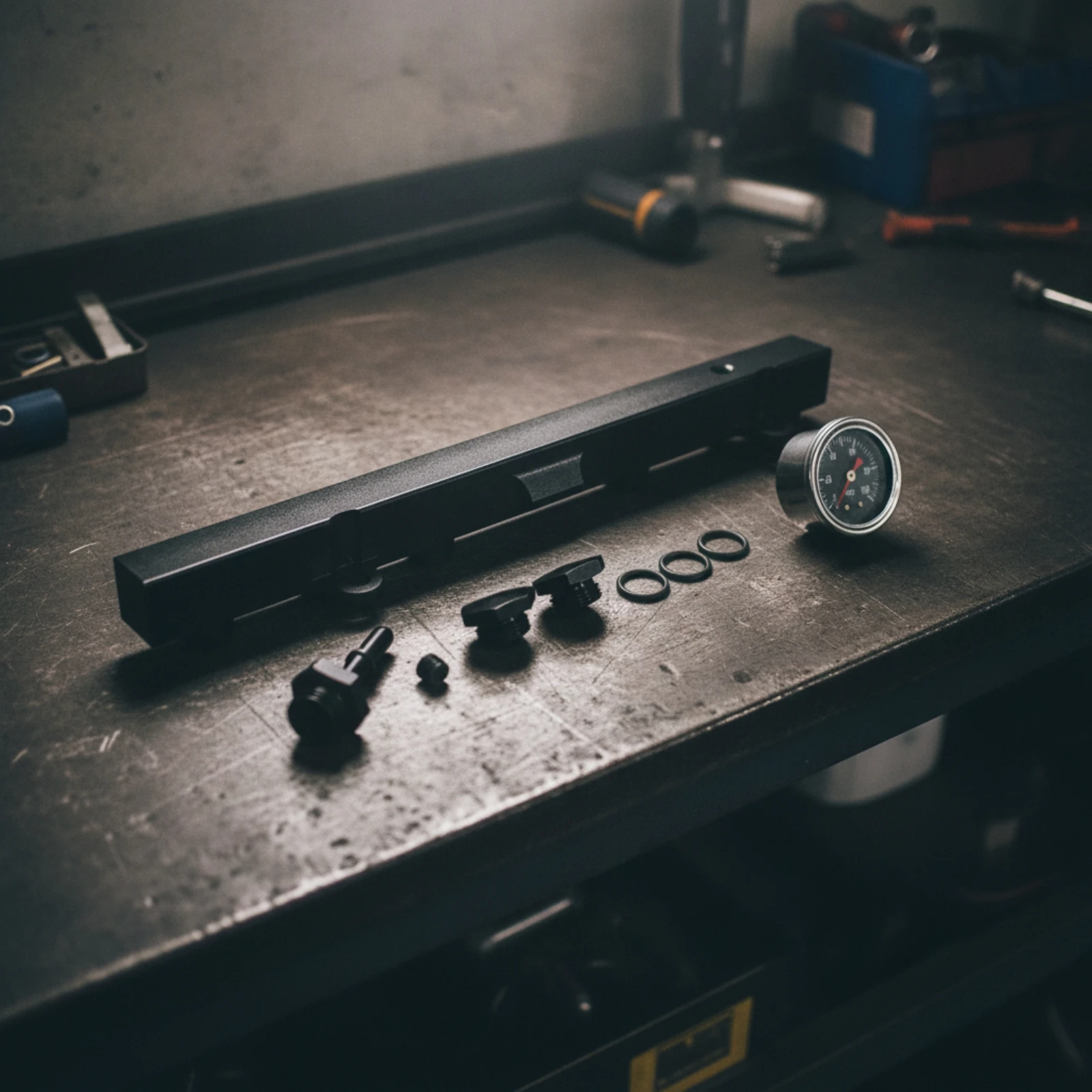 Fuel Rail with Gauge and Fittings Aluminum Fuel Rail with Fittings High-Performance Complete Replacement for Tuners, Engine Bay