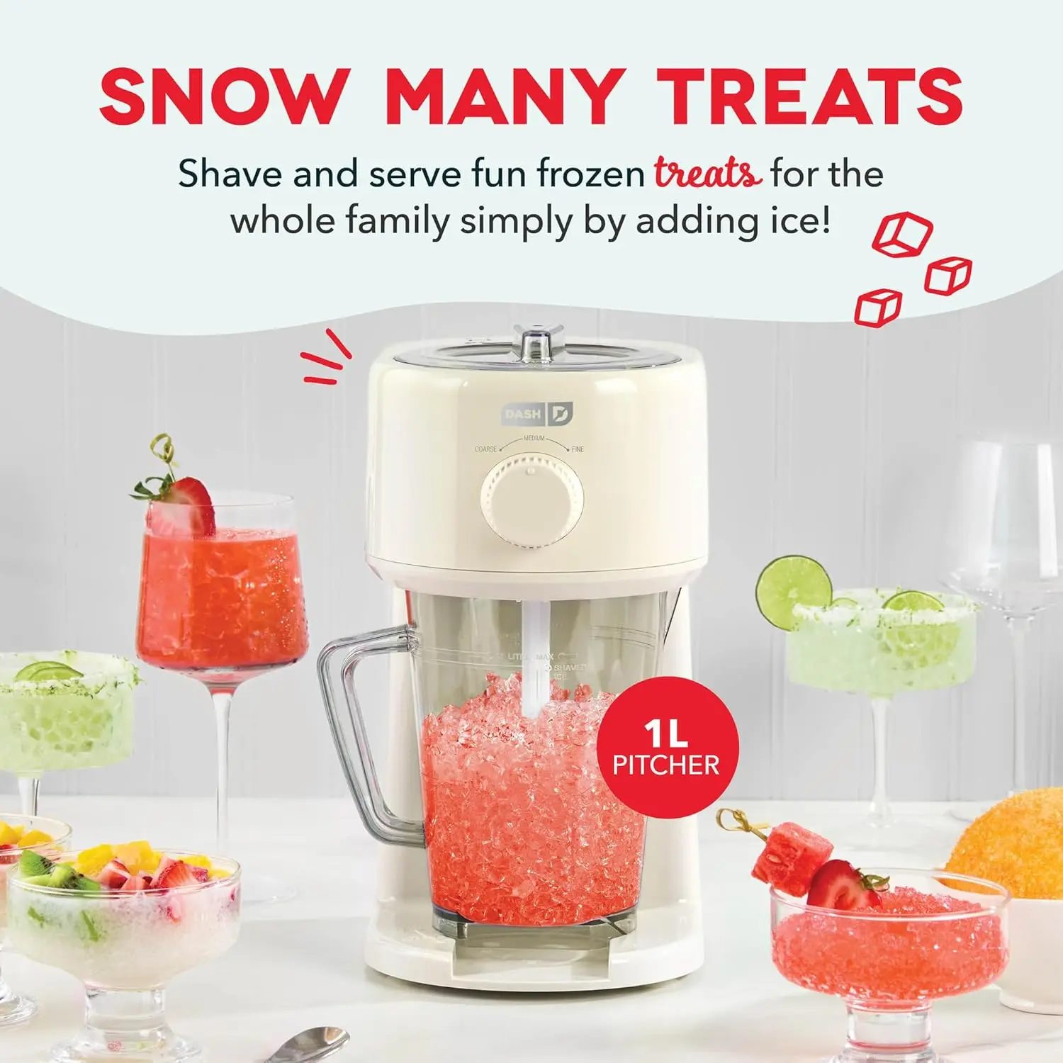 Deluxe Shaved Ice & Slushy Maker with Serving Pitcher, 1L, Multi-Purpose Ice Shaver Machine for Homemade Shaved Ice, Snow C