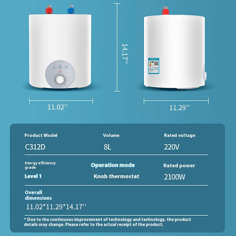 2100W 8리터 전기 온수기 온도 조절기 빠른 가열 온수 저장 소형 주방 RV 야외 사용 가정용 싱크대