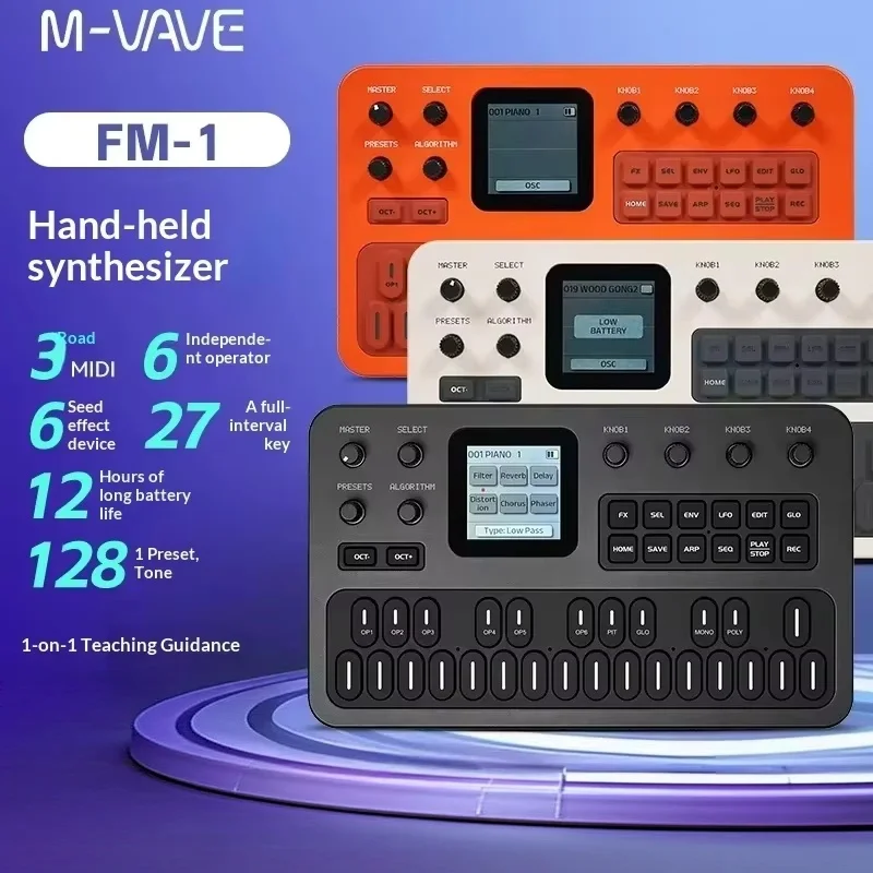 M-VAVE Fm-1 Portable Fm Synthesizer Effect Pedal 12h Battery 6-Operator 32-Algorithm 128 Presets Built-In Speaker Bluetooth Midi