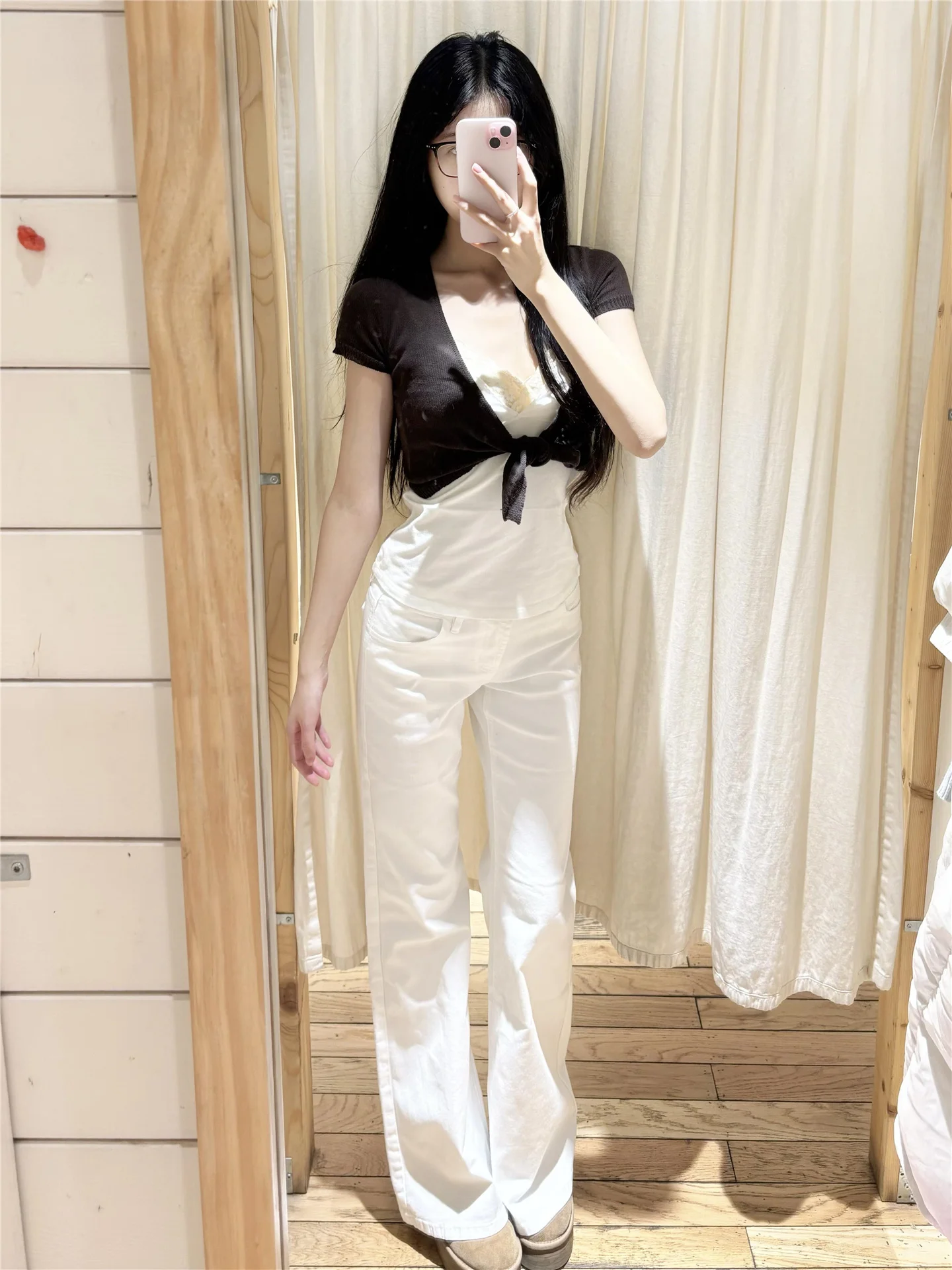 White Three-Resistant Low-Waist Straight Leg Jeans Women's Spring Slimming Casual Pants Long Wide Leg Casual Trousers