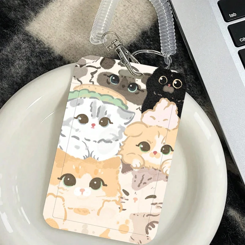 Cartoon Cute Cat Pattern Card Cover Suitable for Student Campus Lanyard Cards Holder Kpop Idol Card Collect Organizer Stationery