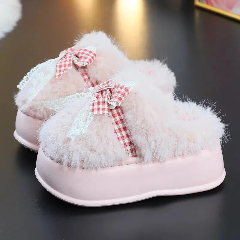 

Women's Pink Fluffy Platform Slippers High Heel Winter Home Shoes Snug Bedroom Slipper Lady's Comfortable Fuzzy Slippers Home
