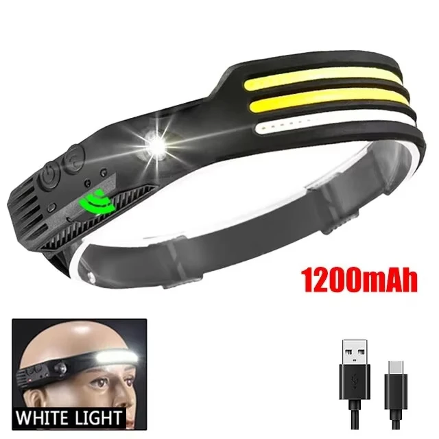 LED Headlamp Induction Head Lamp Built-in Battery USB Rechargeable Head Flashlight Outdoor Camping Fishing Sensor Headlight