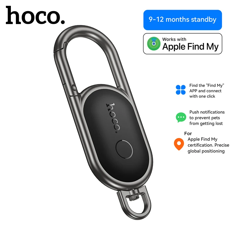HOCO Smart Tag Positioning Device Keychain Design Work For IOS Find My APP Anti-lost Zinc Alloy GPS Location Track Tag For Keys