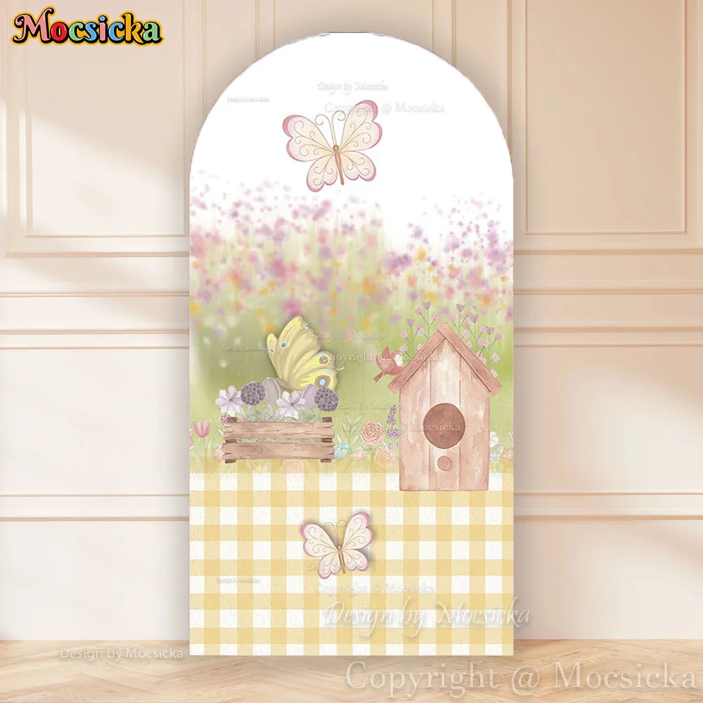 Mocsicka Spring Garden Girl Birthday Party Arch Cover Background Photography Butterfly Flower Backdrop Baby Show Photo Studio