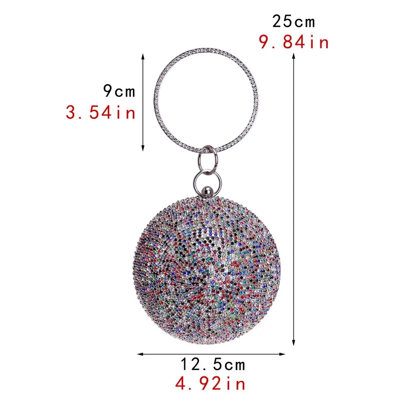 New Arrival Women Evening Clutch Purse Diamonds Colorful Lady Round Shaped Chain Shoulder Wedding Handbags Crystal Purse