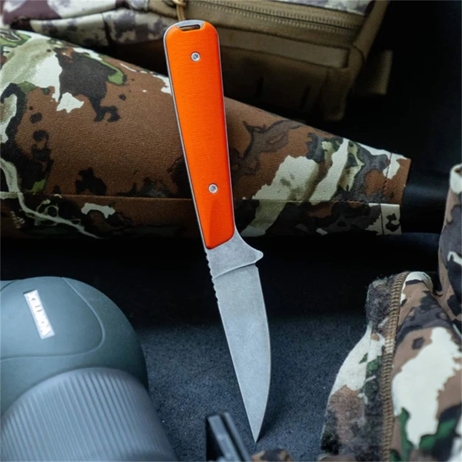 

Meateater ORANGE Multipurpose Utility with Sheath Straight Knife G10 Handle for Camping Cutter Outdoor Survival Tactical Hunting
