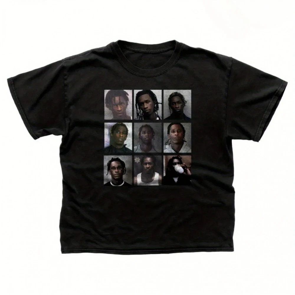 Young Thug Mugshot-T-Shirt für Herren, grafischer Rundhalsausschnitt mit einem Multi-Angle-Porträt, lässiges T-Shirt aus weichem, schwerem Stoff