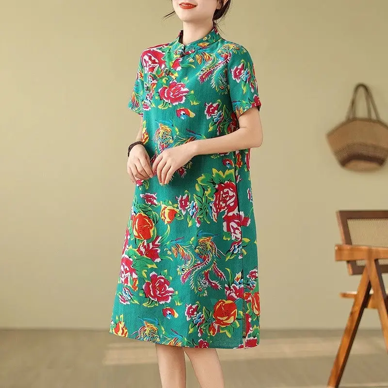 女性のための大きな中国風のドレス,ルーズ,ミドル丈,qiPao,人気,夏,レトロな芸術,z4644, 2024