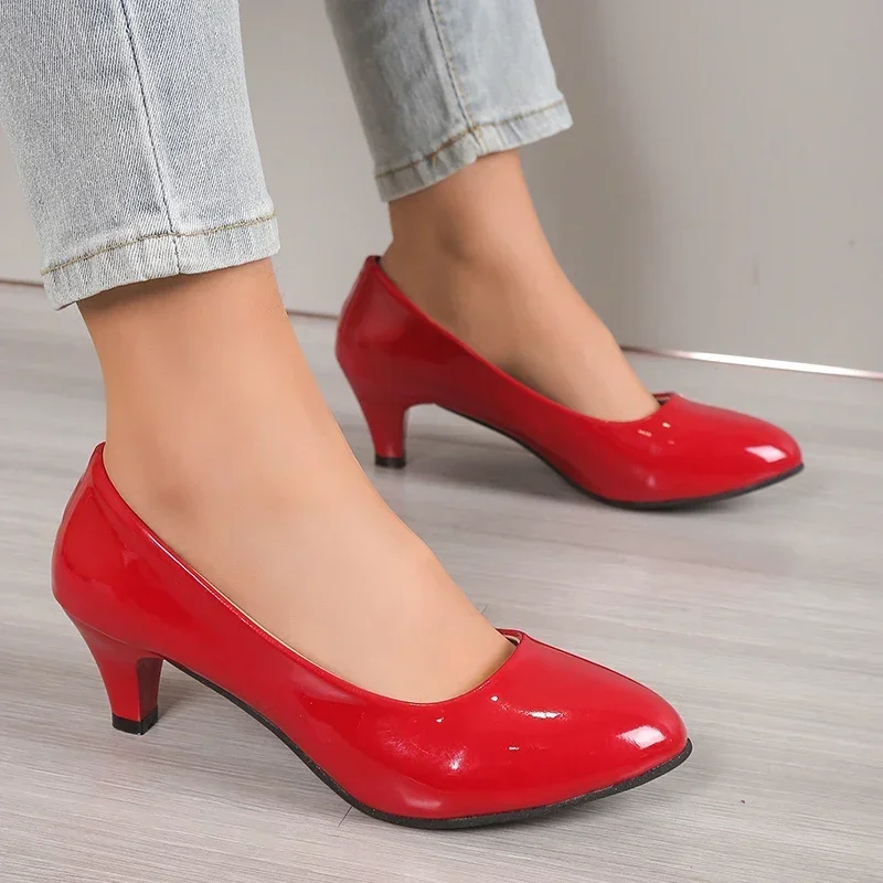New Fashion Office Work Wedding Party Ladies Low Heel Shoes Summer Heels Woeman Women Pumps Nude Shallow Mouth