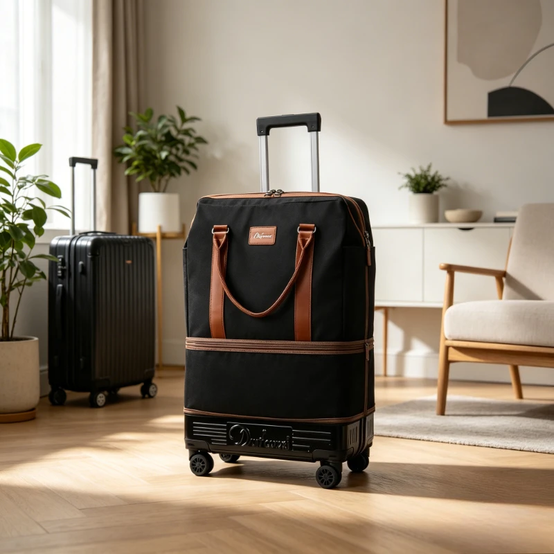 Foldable Wheeled Duffel Bag, Lightweight Spinner Travel Tote,Large Capacity Telescopic Handle Luggage,Multi Purpose Rolling Pack view 5