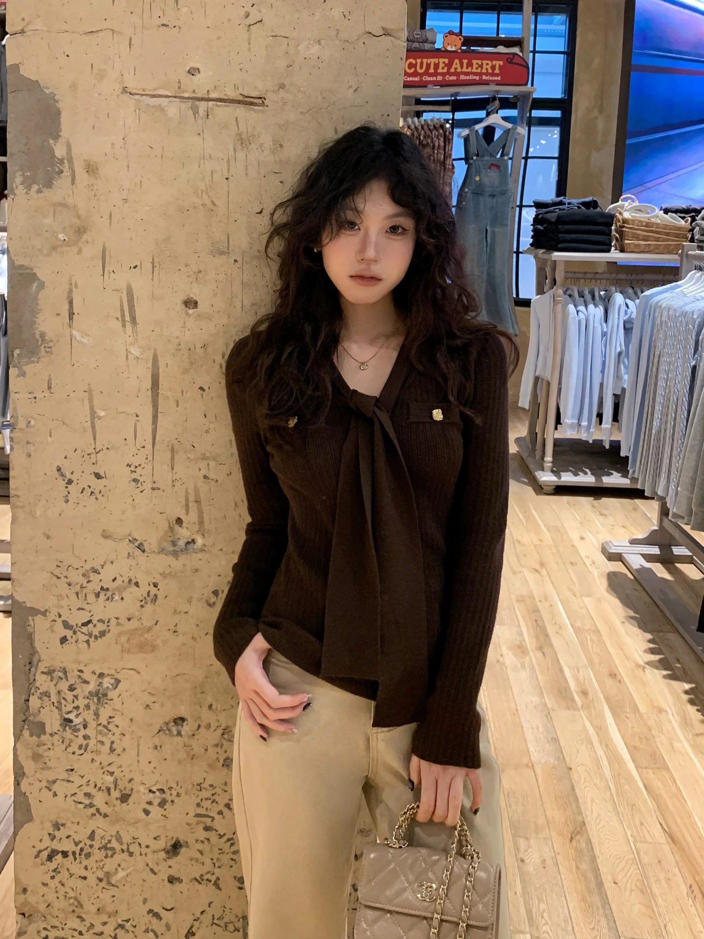 

Moby Crossbody Knitted Sweater Women's Autumn Winter Slimming Base Layer irt Fraance Sle Vintage Knot Design Long Sv...